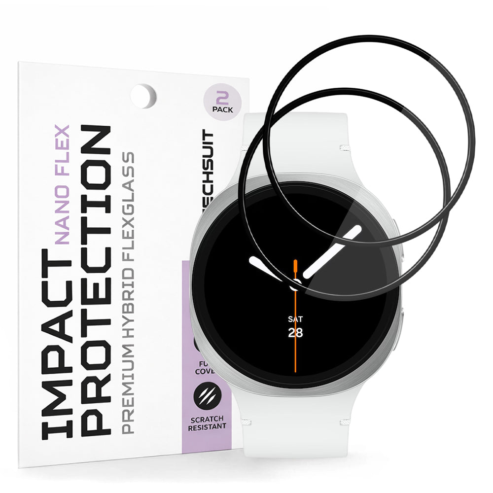 Фолио за защита Techsuit Nano Flex за Samsung Galaxy Watch8 44mm, Комплект 2 броя, Пластмаса, Черно