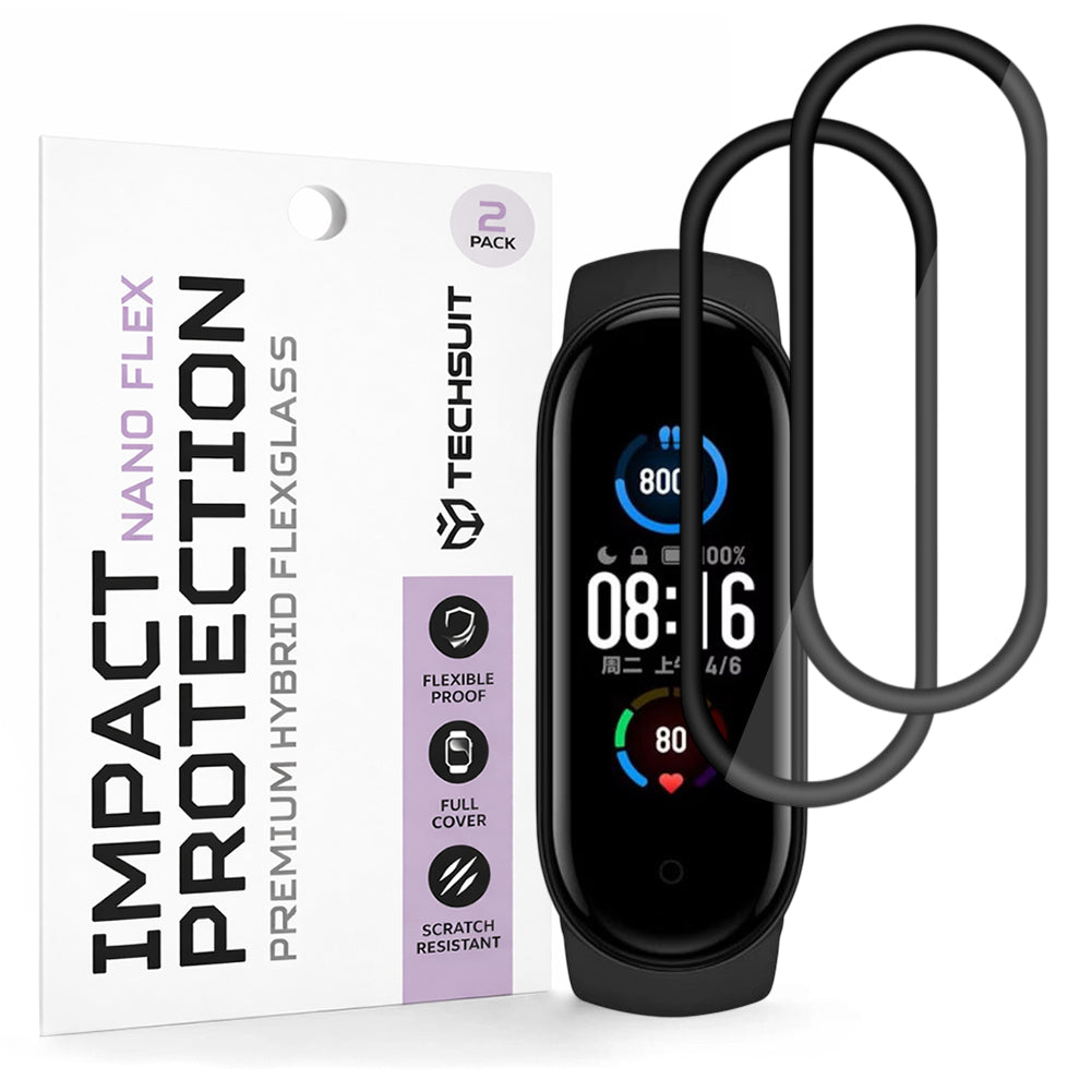 Фолио за защита Techsuit Nano Flex за Xiaomi Smart Band 6 / 5, Комплект 2 броя, Пластмаса, Черно