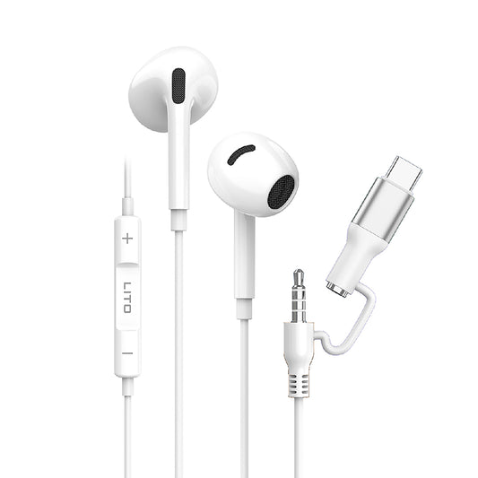 Handsfree 3.5mm / USB-C Lito LF03, Бял