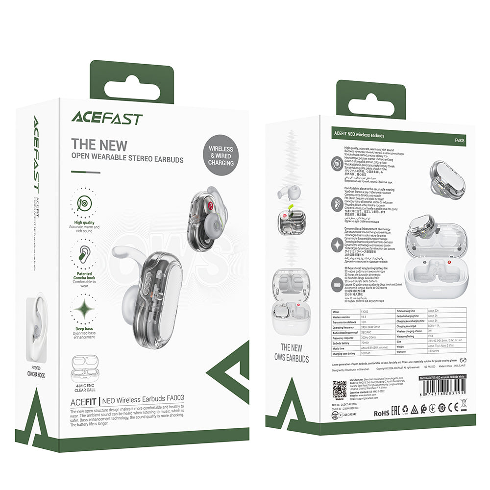 Handsfree Bluetooth Acefast Acefit Neo, TWS, Бял