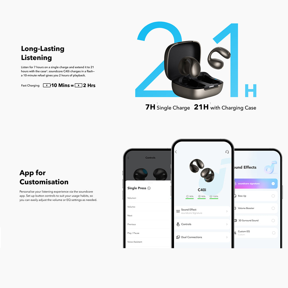 Handsfree Bluetooth Anker SoundCore C40i, TWS, MultiPoint, Черен A3331GZ1