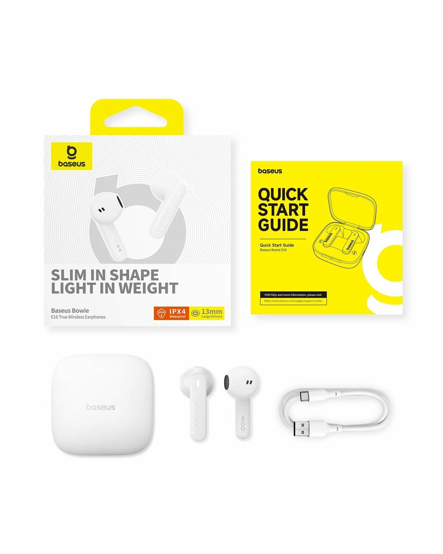 Свободни ръце Bluetooth Bluetooth Baseus Bowie E16, TWS, бял A00061900223-00