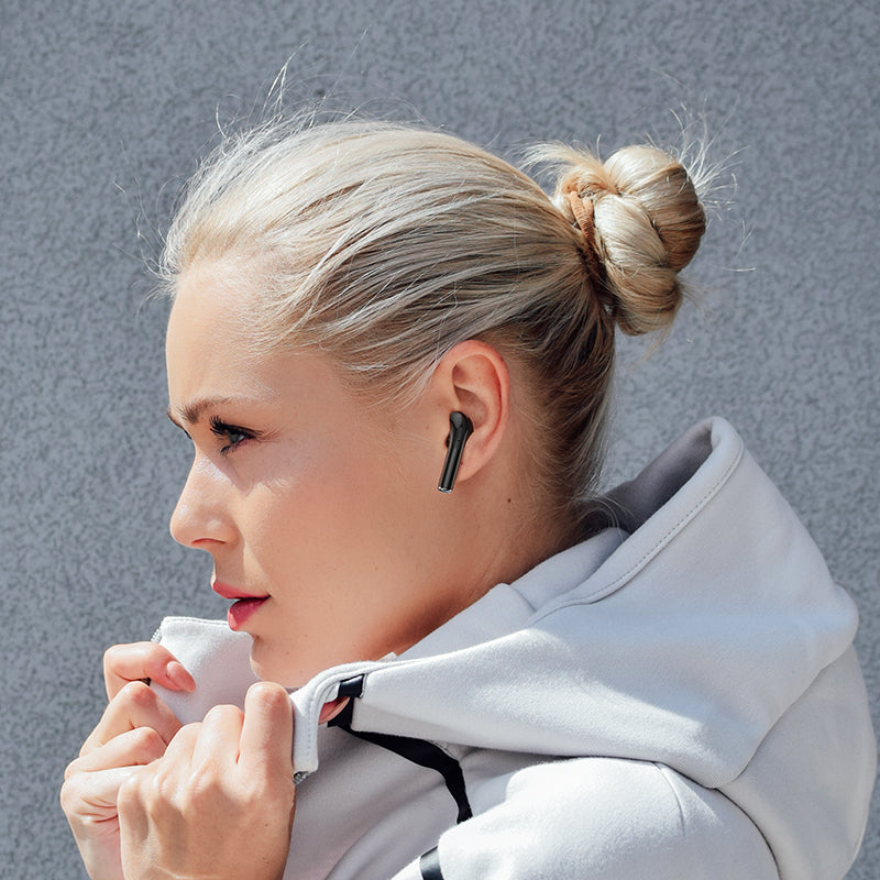 Bluetooth слушалки със свободни ръце BW29, TWS, черни