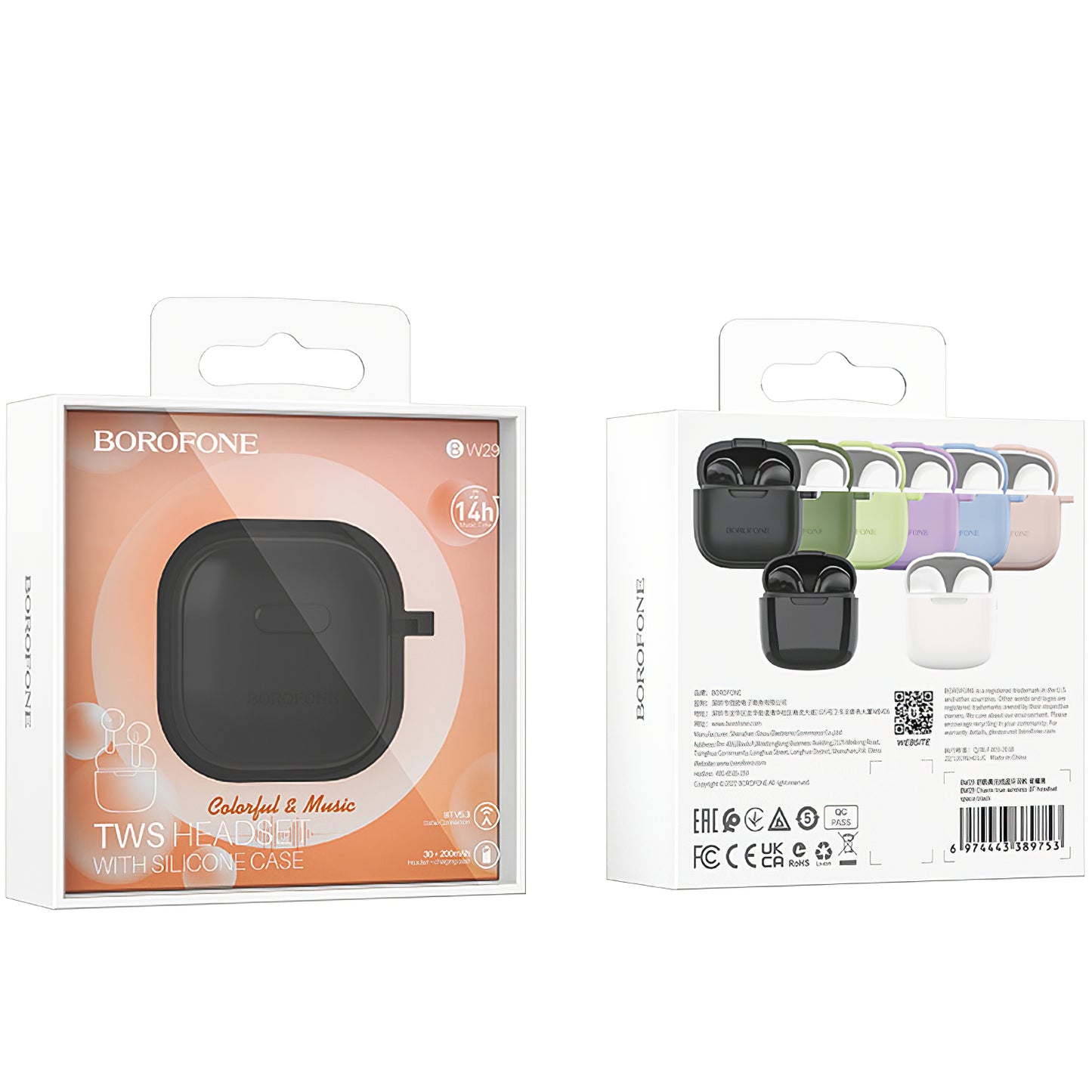 Bluetooth слушалки със свободни ръце BW29, TWS, черни