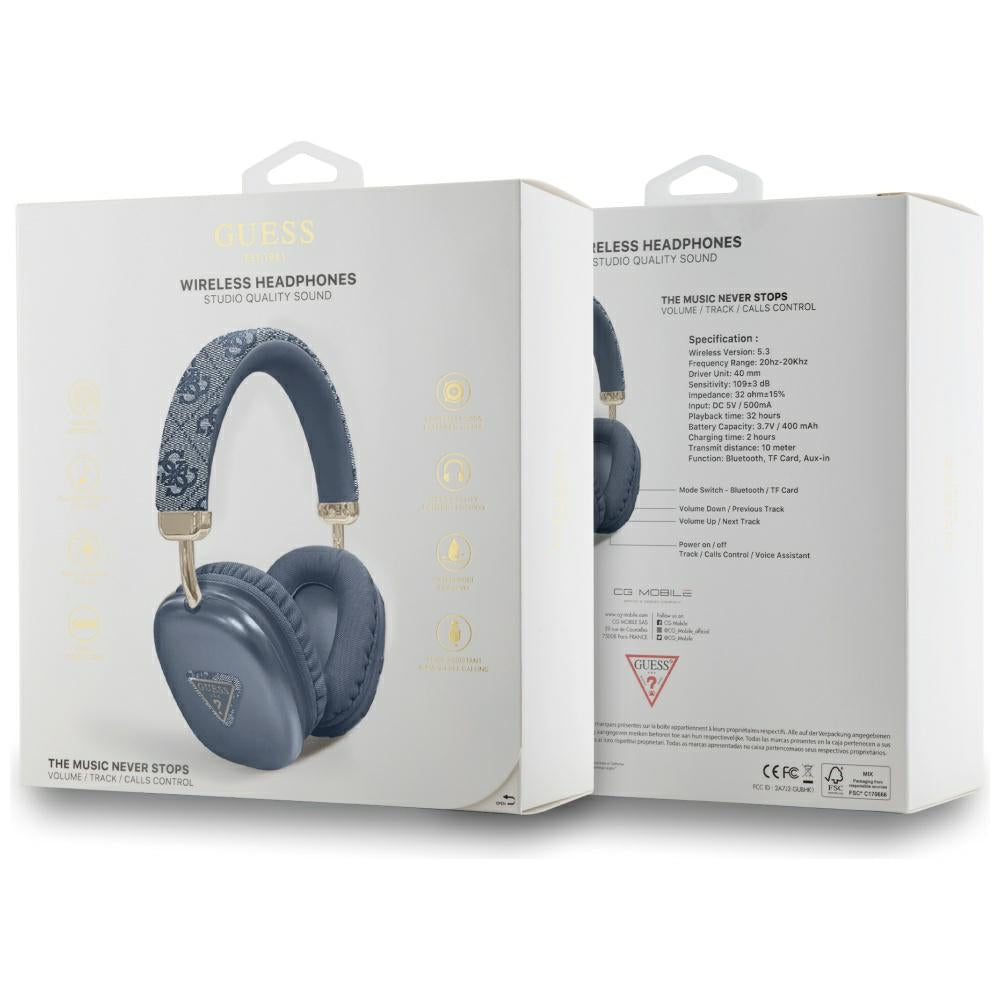 Handsfree Bluetooth Guess 4G Gold Triangle Logo, A2DP, Син