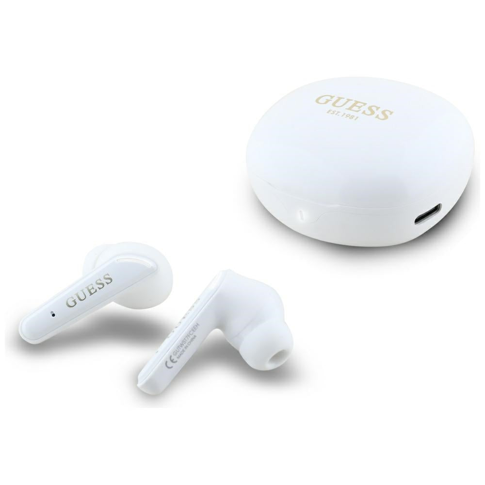 Handsfree Bluetooth Guess Flat Classic Logo Electroplated, TWS, Бял