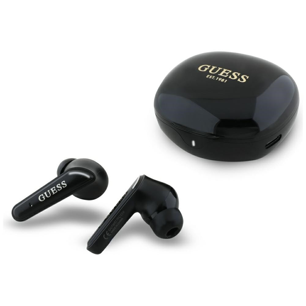 Handsfree Bluetooth Guess Flat Classic Logo Electroplated, TWS, Черен