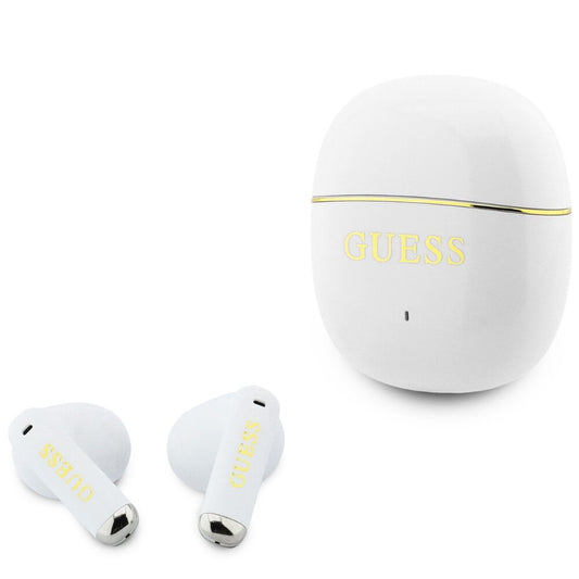 Безжични слушалки Bluetooth Guess Glossy Gold Line Classic, TWS, бели