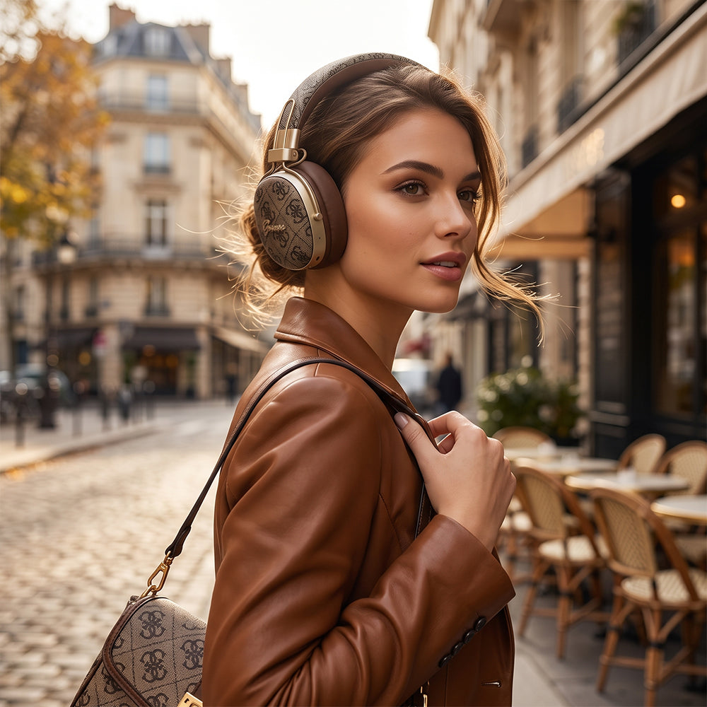 Безжични слушалки Bluetooth Guess Metal 4G Script Logo, A2DP, Кафяви