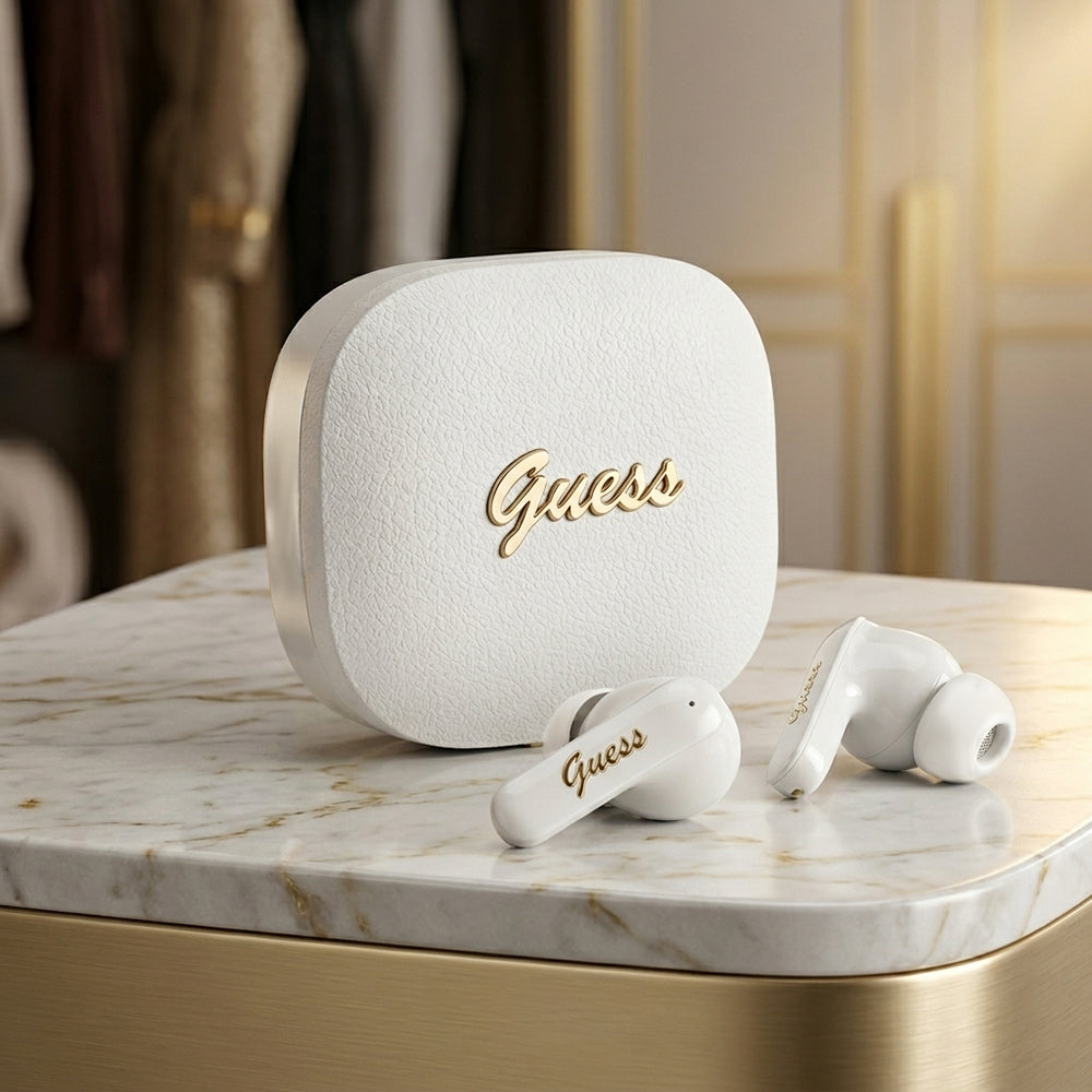 Handsfree Bluetooth Guess Script Metal Logo, TWS, Бял