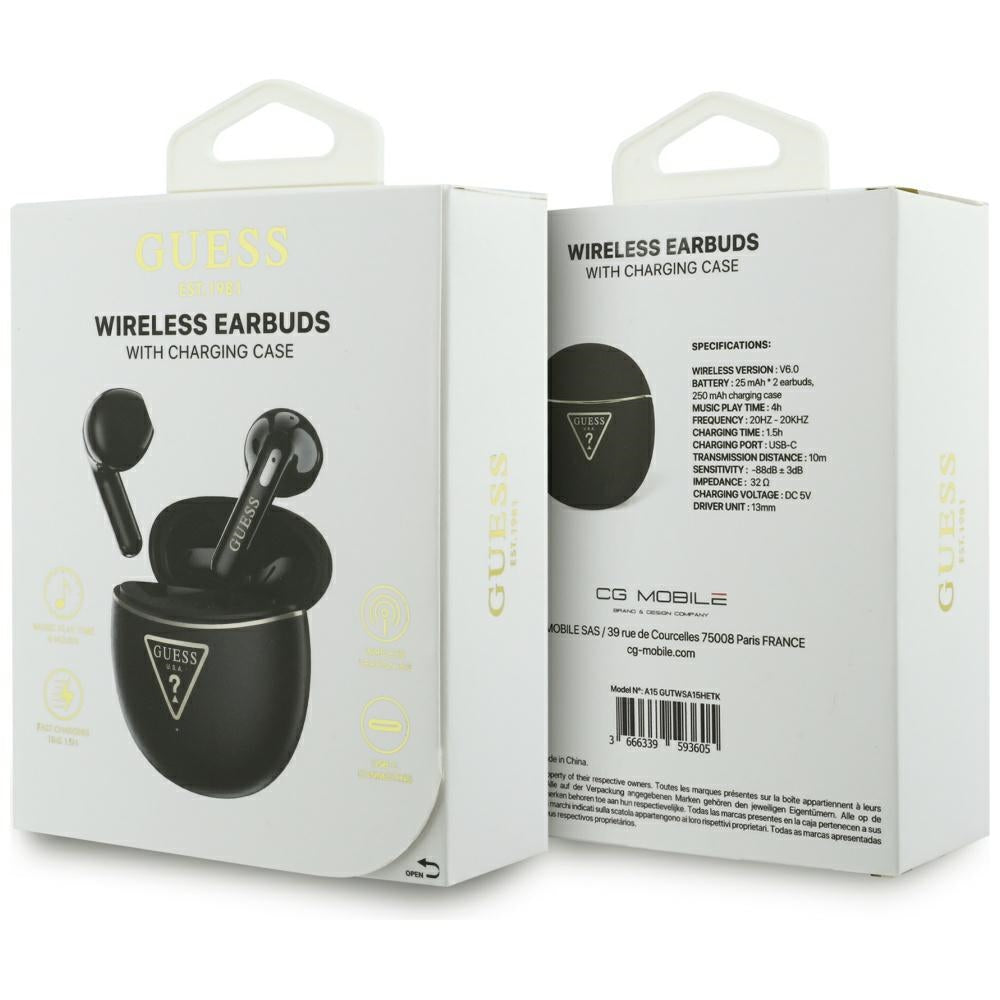 Handsfree Bluetooth Guess Script Print, TWS, Черен