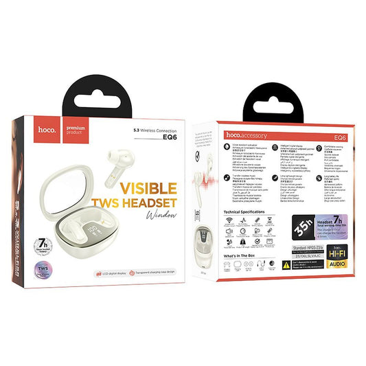 Handsfree Bluetooth HOCO Shadow EQ6, TWS, Бял