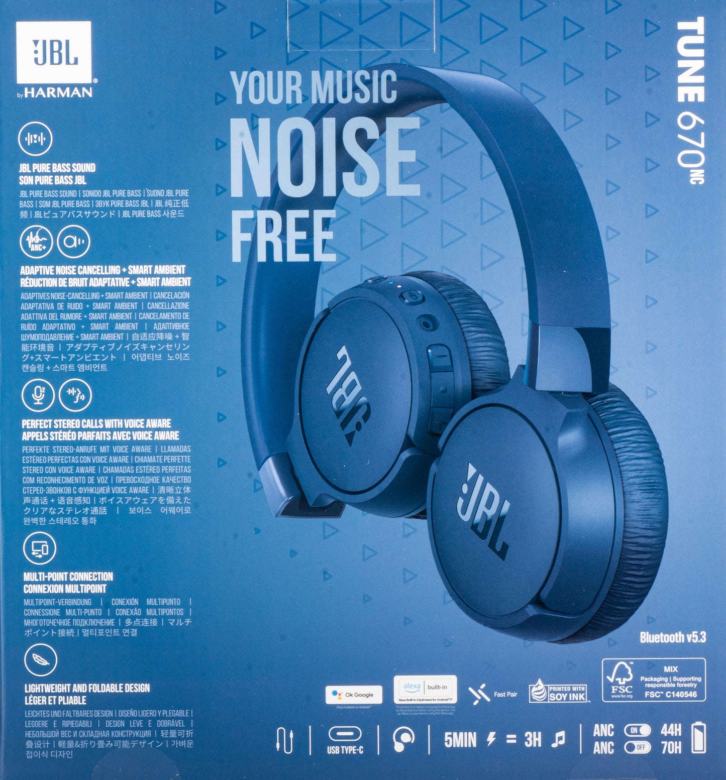 Handsfree Bluetooth JBL Tune 670NC, MultiPoint, A2DP, ANC, Син JBLT670NCBLUAP