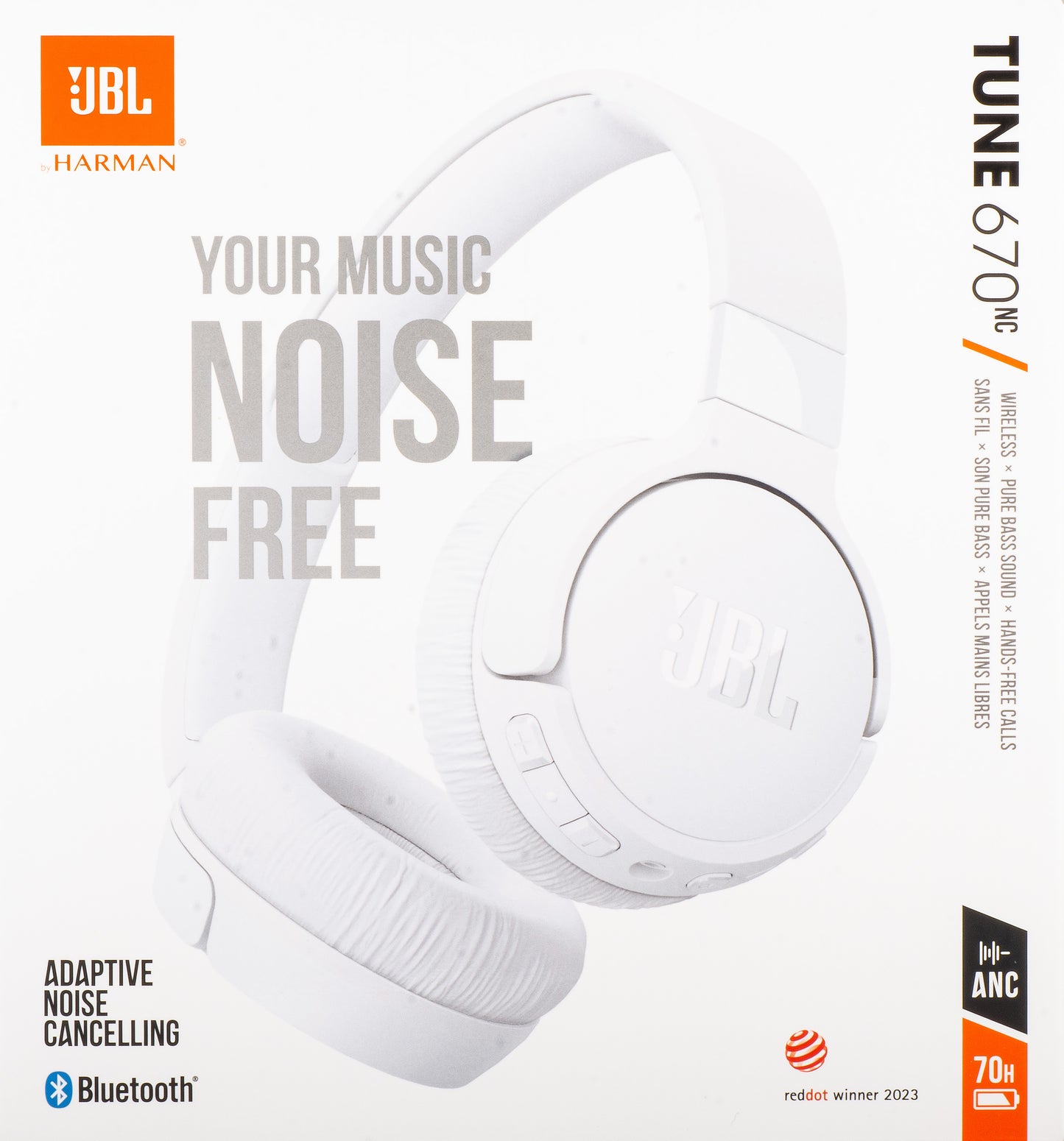 Handsfree Bluetooth JBL Tune 670NC, MultiPoint, A2DP, ANC, Бял JBLT670NCWHTAP