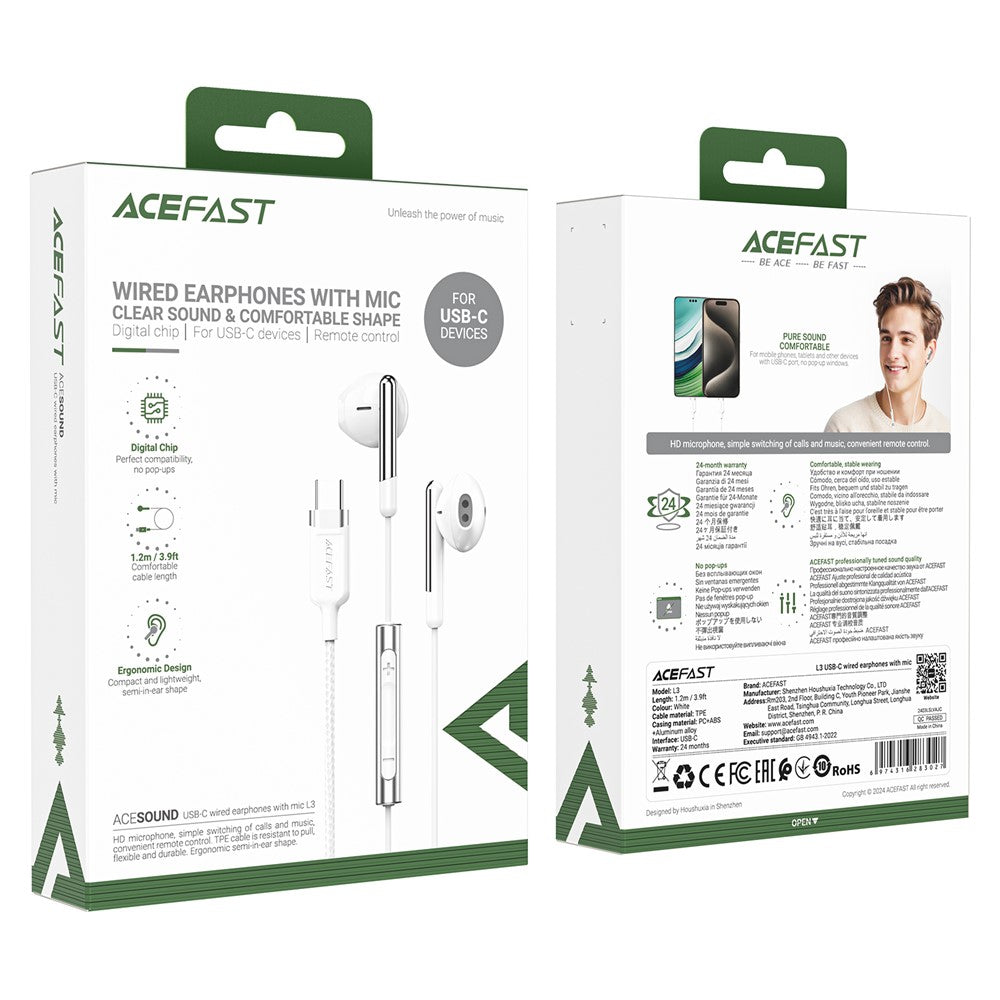 Handsfree USB-C Acefast L3, Бял