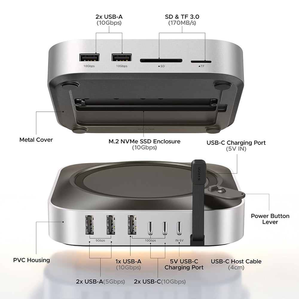 Мултифункционален хъб UGREEN CM841A (95094) за Apple Mac Mini M4 / Mini M4 Pro, 10в1, Сив