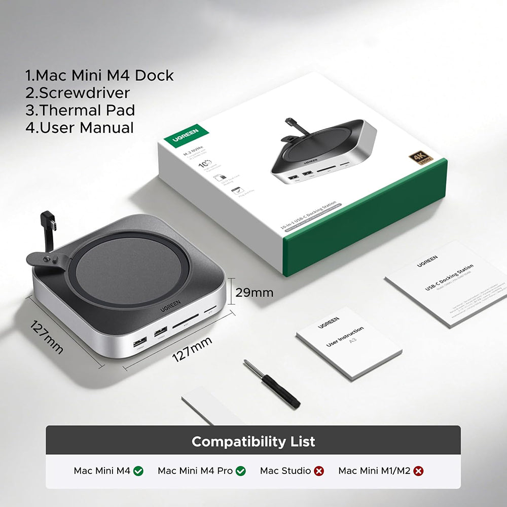 Мултифункционален хъб UGREEN CM841A (95094) за Apple Mac Mini M4 / Mini M4 Pro, 10в1, Сив