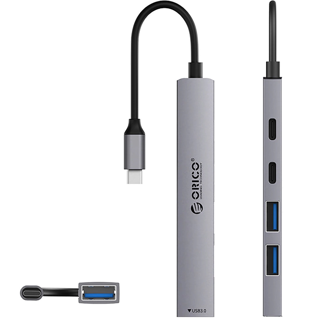 Hub USB-C Orico YSB4-U2, 1 x USB-A 3.0 - 2 x USB-A - 2 x USB-C, Сив