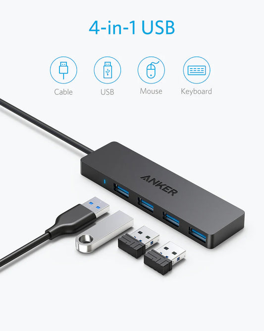 Anker USB концентратор, 4 x USB-A 3.0, черен A7516016