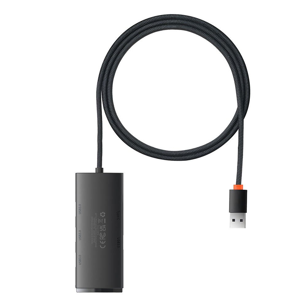 Hub USB Baseus Lite, 4 x USB-A 3.0 - 1 x USB-C, 1m, Черен WKQX030101