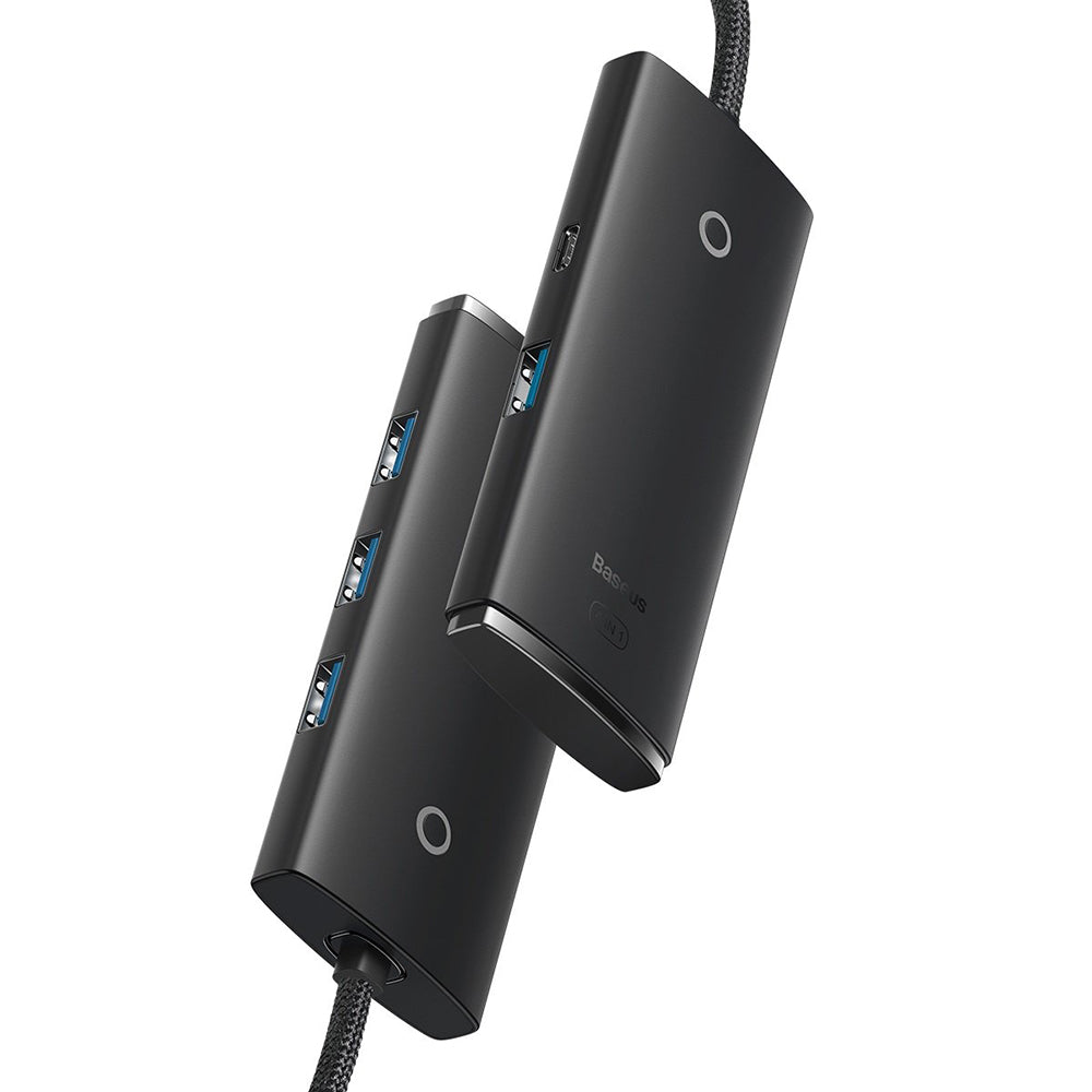 Hub USB Baseus Lite, 4 x USB-A 3.0 - 1 x USB-C, 1m, Черен WKQX030101