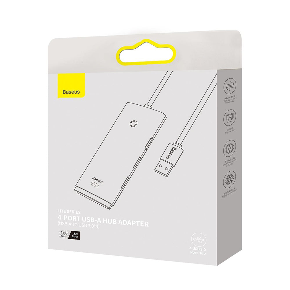 Hub USB Baseus Lite, 4 x USB-A 3.0 - 1 x USB-C, 1m, Черен WKQX030101