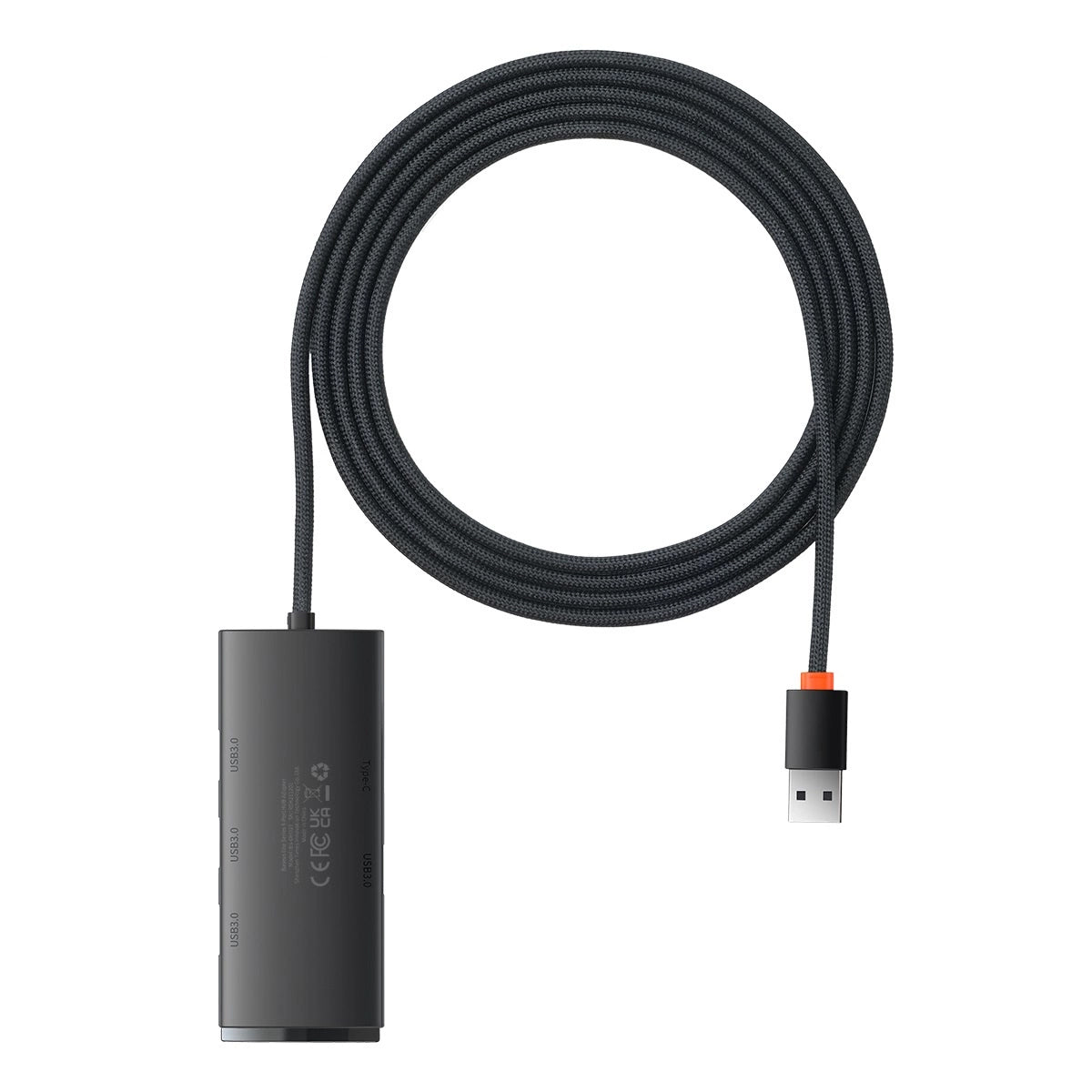 Hub USB Baseus Lite, 4 x USB-A 3.0 - 1 x USB-C, 2m, Черен WKQX030201