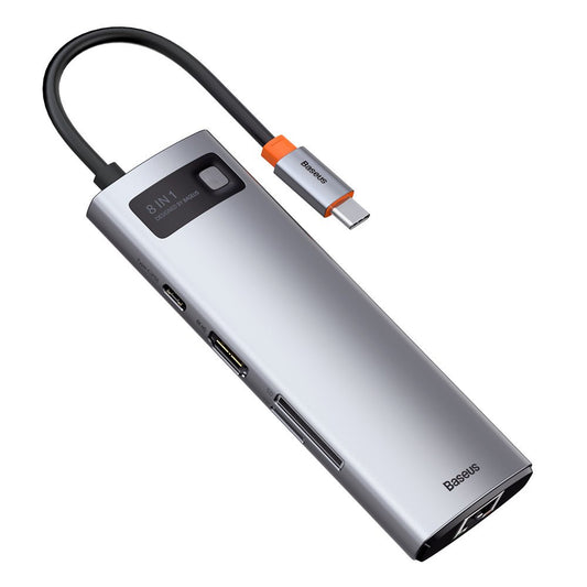 Hub USB-C Baseus, 3 x USB-A 3.0 - 1 x USB-C - 1 x HDMI - 1 x RJ45 - 1 x SD - 1 x microSD, Сив CAHUB-CV0G