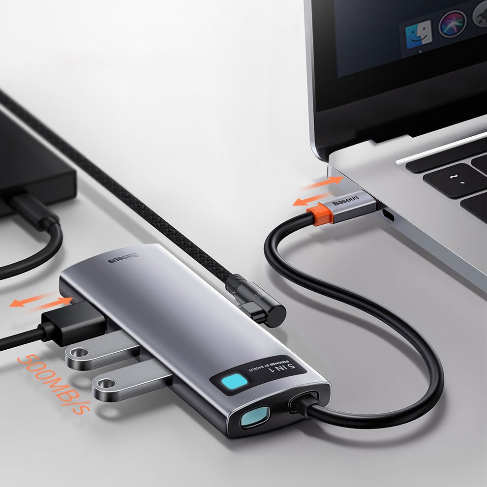 Hub USB-C Baseus Metal Gleam, 3 x USB-A 3.0 - 1 x USB-C - 1 x HDMI, Сив CAHUB-CX0G