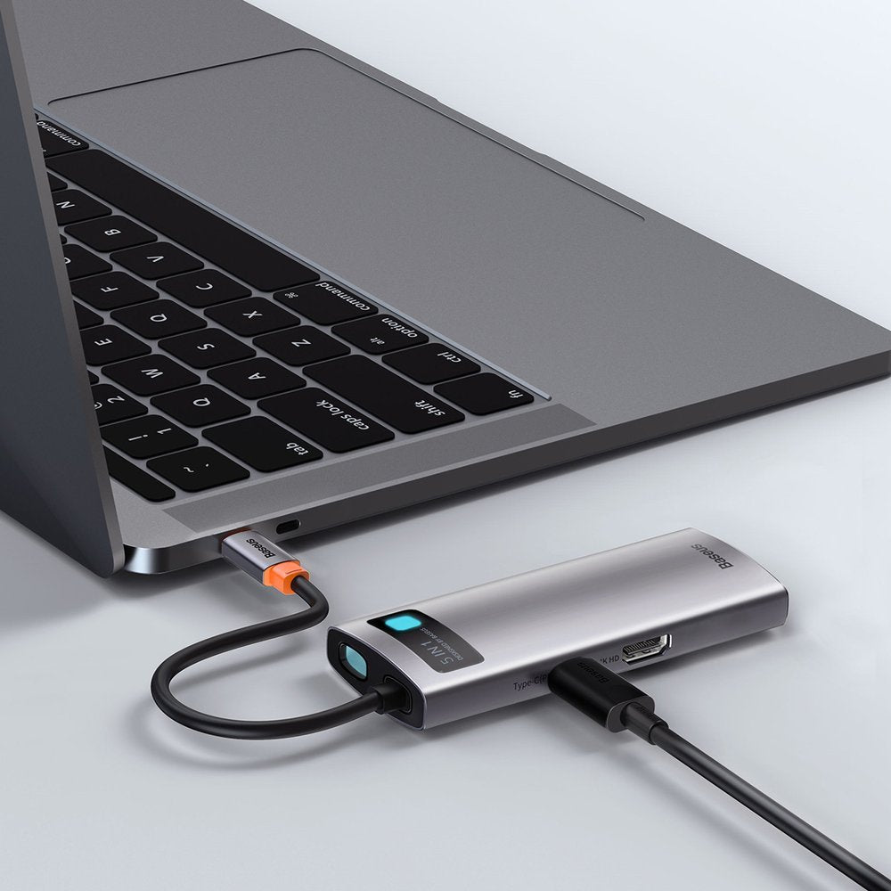Hub USB-C Baseus Metal Gleam, 3 x USB-A 3.0 - 1 x USB-C - 1 x HDMI, Сив CAHUB-CX0G