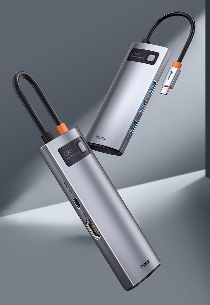 Hub USB-C Baseus Metal Gleam, 3 x USB-A 3.0 - 1 x USB-C - 1 x HDMI, Сив CAHUB-CX0G
