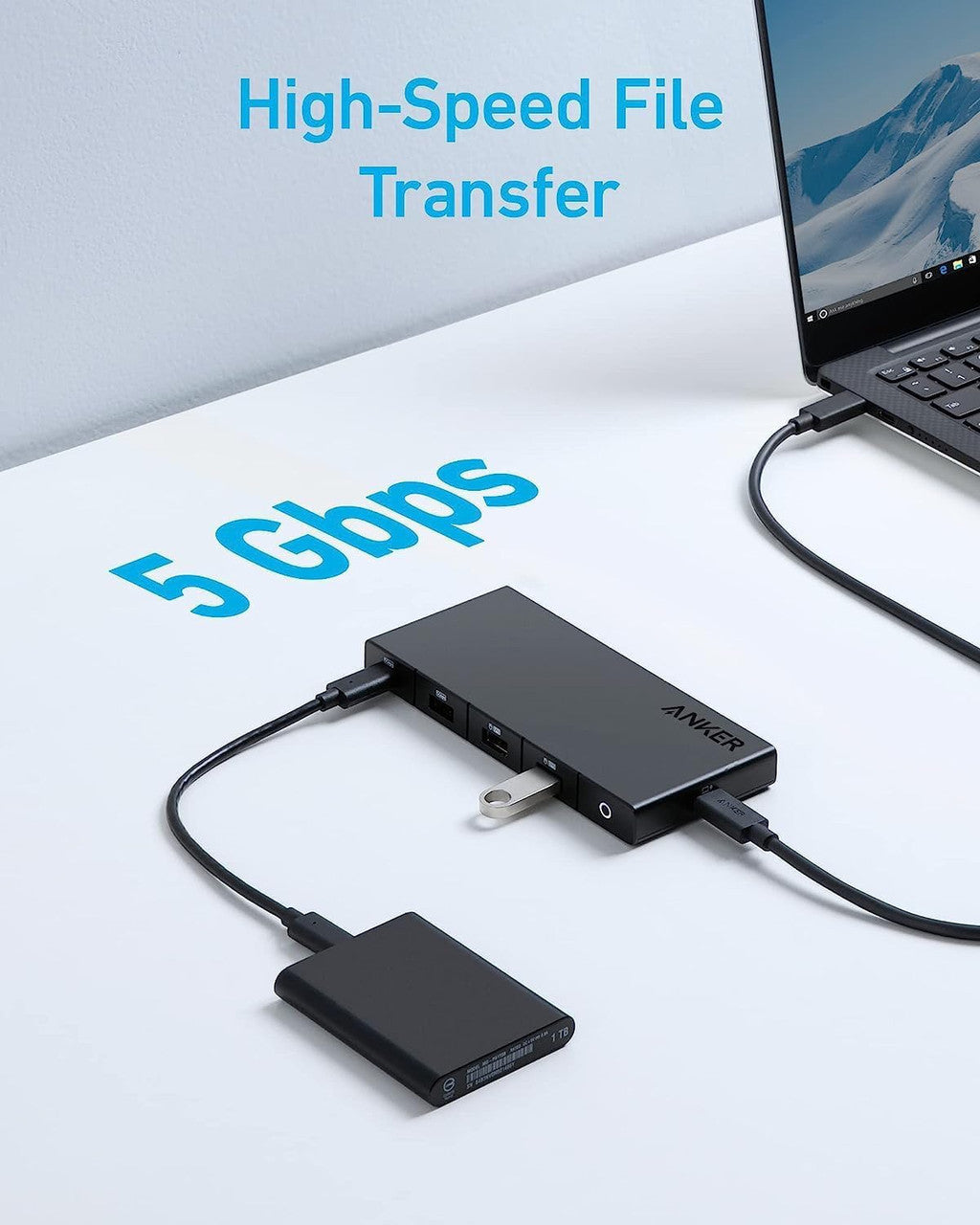 Hub USB-C Anker, 1 x USB-A 3.0 - 2 x USB-A - 3 x USB-C - 2 x HDMI - 1 x RJ45 - 1 x SD, Черен A83A2G11
