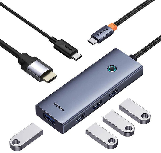 Hub USB-C Baseus UltraJoy, 4 x USB-A 3.0 - 1 x USB-C - 1 x HDMI, Сив B00052807813-01