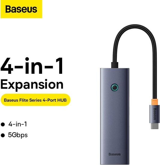 Baseus UltraJoy USB-C концентратор, 3 x USB-A 3.0 - 1 x RJ45, сив B0005280A813-00