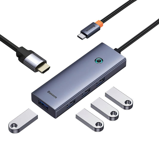 Baseus UltraJoy USB-C концентратор, 4 x USB-A 3.0 - 1 x HDMI, сив B00052809813-00