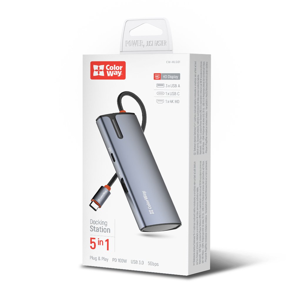 Hub USB-C ColorWay CW-HUB01, 5in1, Сребрист