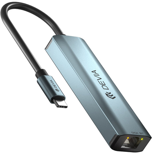 Hub USB-C DEVIA EC621, 3 x USB-A 3.0 - 1 x RJ45, Сив