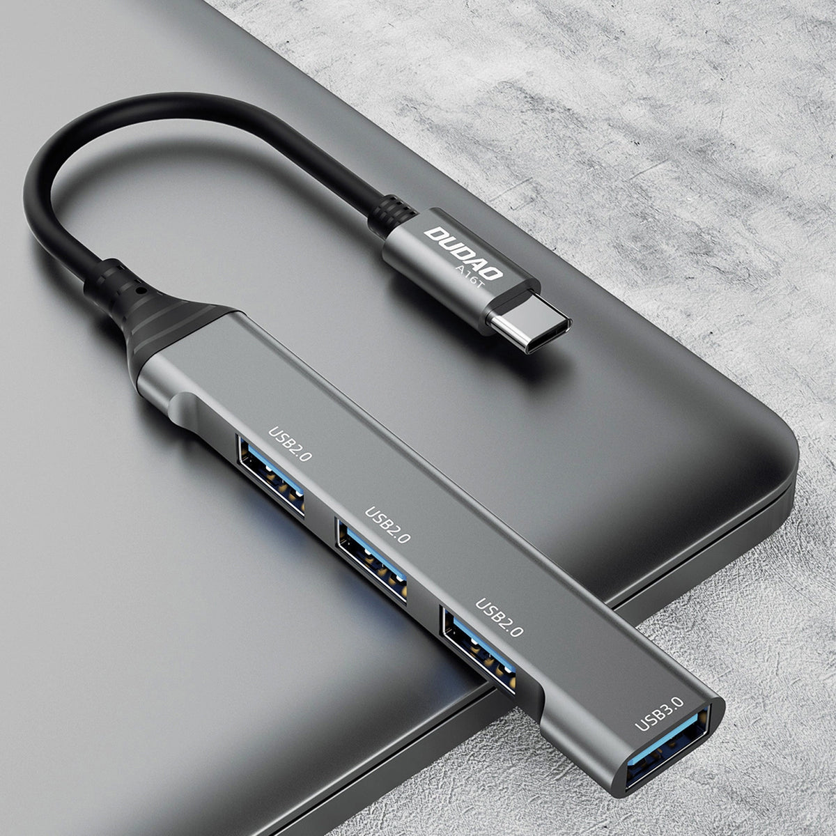 Hub USB-C Dudao A16T, 1 x USB-A 3.0 - 3 x USB-A, Черен