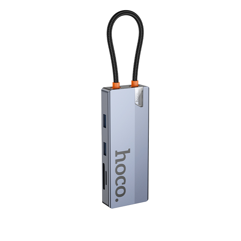 USB-C хъб HOCO HB52, 2 x USB-A 3.0 - 2 x USB-C - 1 x HDMI - 1 x RJ45 - 1 x SD - 1 x microSD, Сив