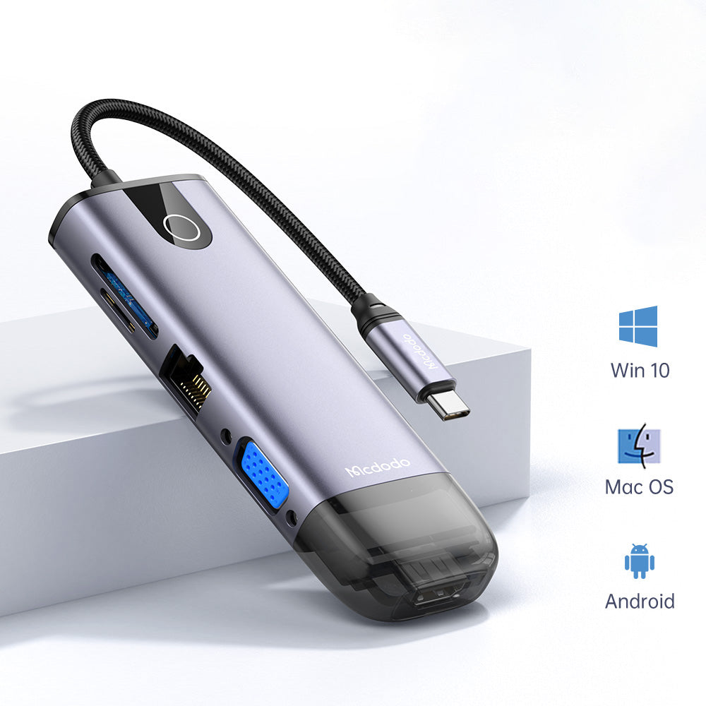Hub USB-C McDodo HU-7420, 10в1, Сив