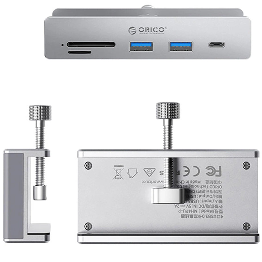 Hub USB-C Orico MH5PC Clamp, 2 x USB-A 3.2 - 1 x USB-C - 1 x SD - 1 x microSD, Сребрист