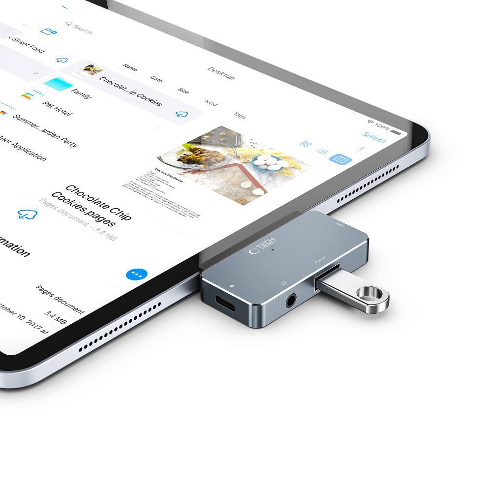 Hub USB-C Tech-Protect V6, 1 x USB-A - 1 x USB-C - 1 x HDMI - 1 x Jack 3.5mm, Сив