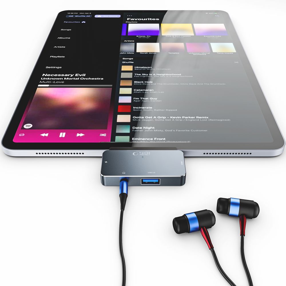 Hub USB-C Tech-Protect V6, 1 x USB-A - 1 x USB-C - 1 x HDMI - 1 x Jack 3.5mm, Сив