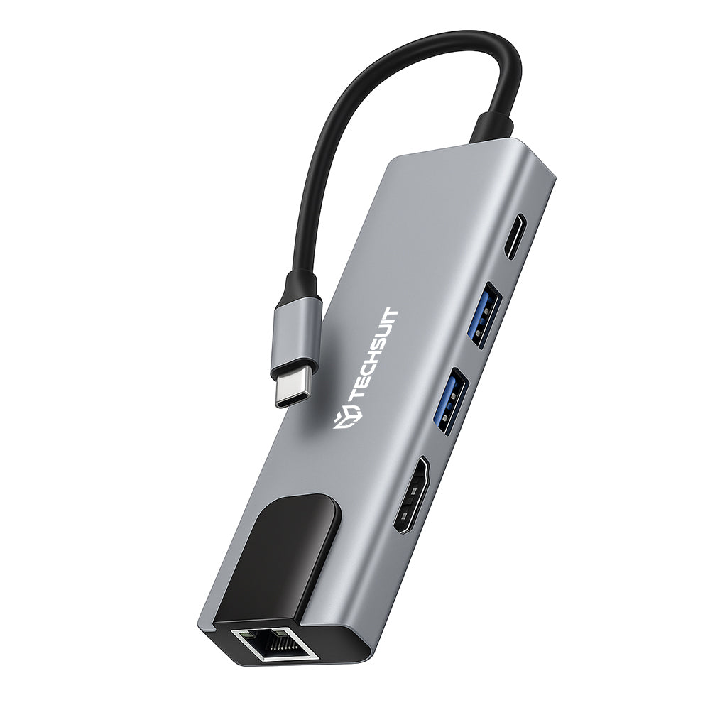 USB-C хъб Techsuit H1 NetBridge, 5в1, Сив