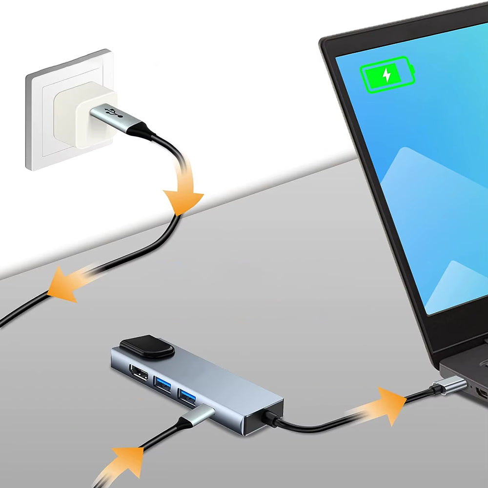 USB-C хъб Techsuit H1 NetBridge, 5в1, Сив