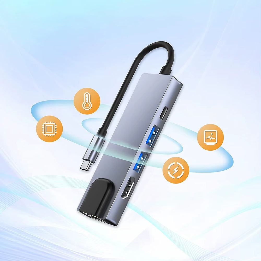 USB-C хъб Techsuit H1 NetBridge, 5в1, Сив