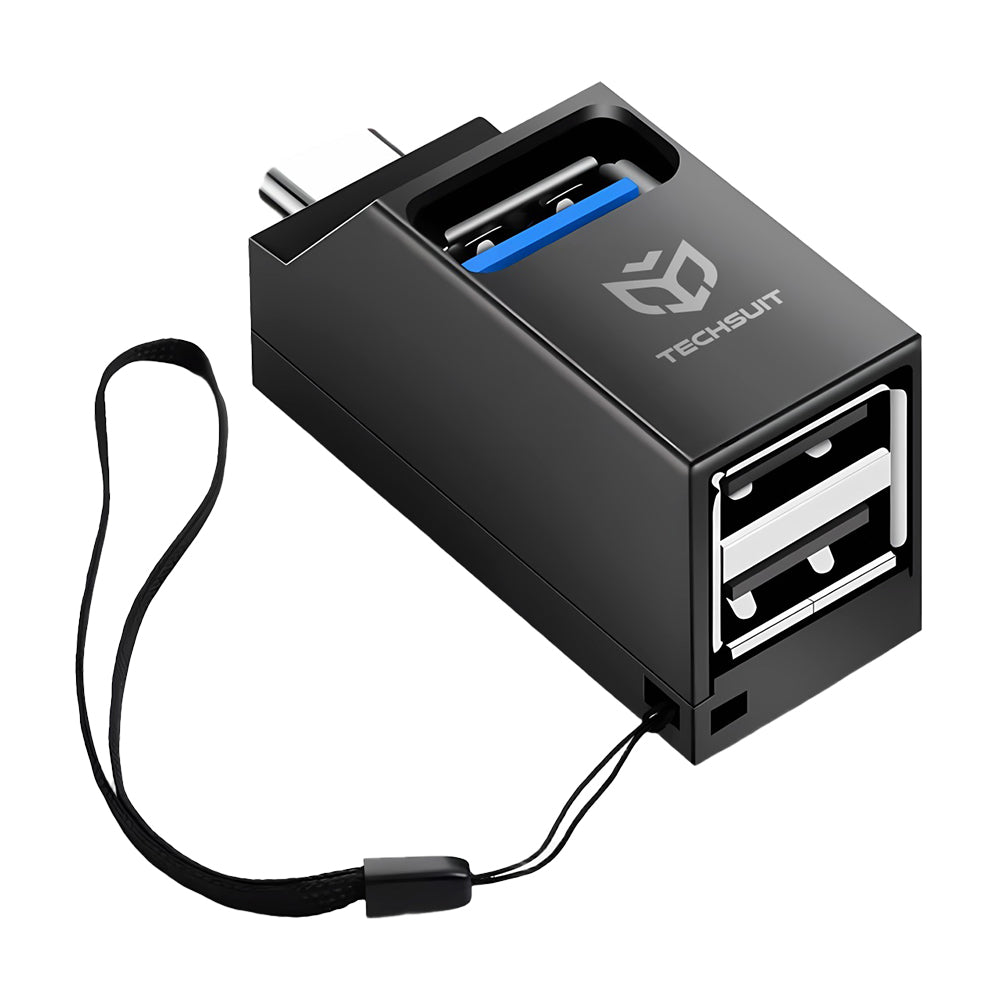 USB-C хъб Techsuit H10 EchoLink, 3в1, Черен