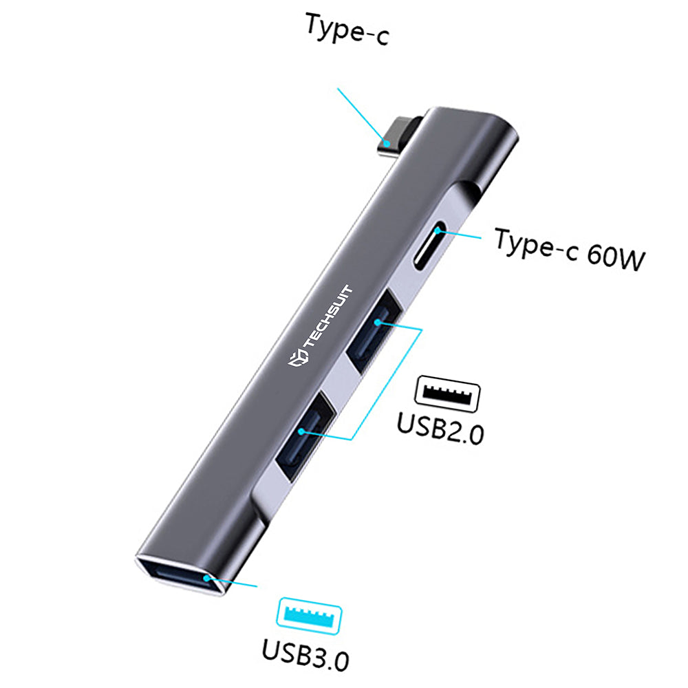 Hub USB-C Techsuit H12 ZenithDock, 4in1, Сив