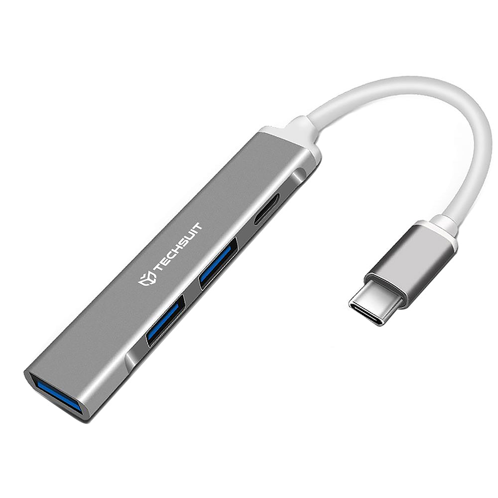Hub USB-C Techsuit H18 PolarisBridge, 4в1, Сиво Бял