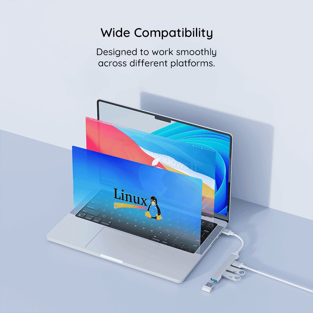 Hub USB-C Techsuit H18 PolarisBridge, 4в1, Сиво Бял